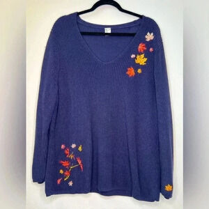 AproductZ GmbH  Knit Sweater V-Neck long Sleeves Artsy Leaf  Sz 22